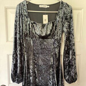 All in Favor Steel Long Sleeve Velvet Dress